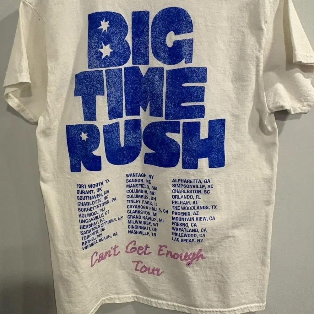 Big Time Rush 2023 Concert T Shirt WhiteTee with Pink and Blue Design